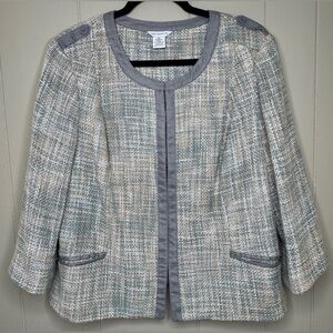Liz Claiborne 100% Cotton Tweed Lined 3/4 Sleeve Blazer Size XL